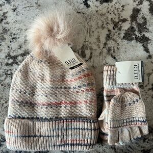 A.N.A.  -New With Tags- Cream Knit Beanie and Glove Set